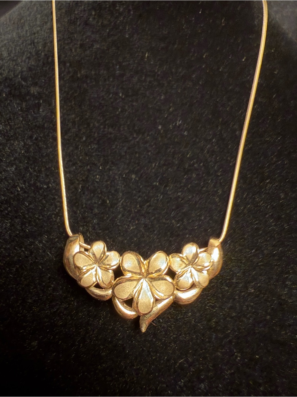 14K Yellow Gold Hawaiian Plumeria 3-Flower Heart Slide Pendant 4.7g No Chain